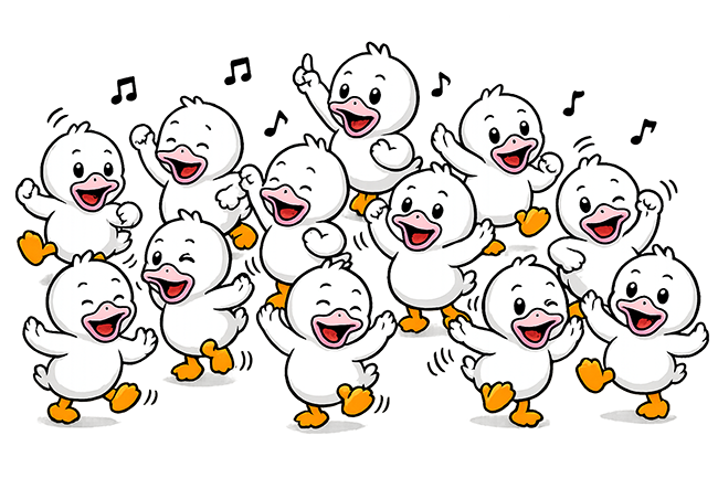 Flock of dancing Aylesbury Ducks